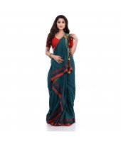 Women`s Traditional Bengali Tant Handloom Cotton Saree Loveria Design With Blouse Piece(Castleton Green)